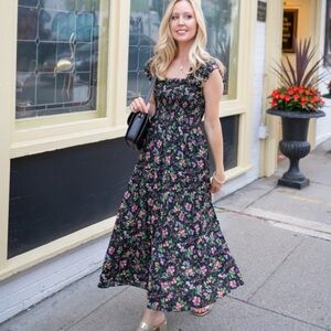 Hill House Ellie Nap Dress Berry Floral Anice Crinkle Chiffon Size Medium